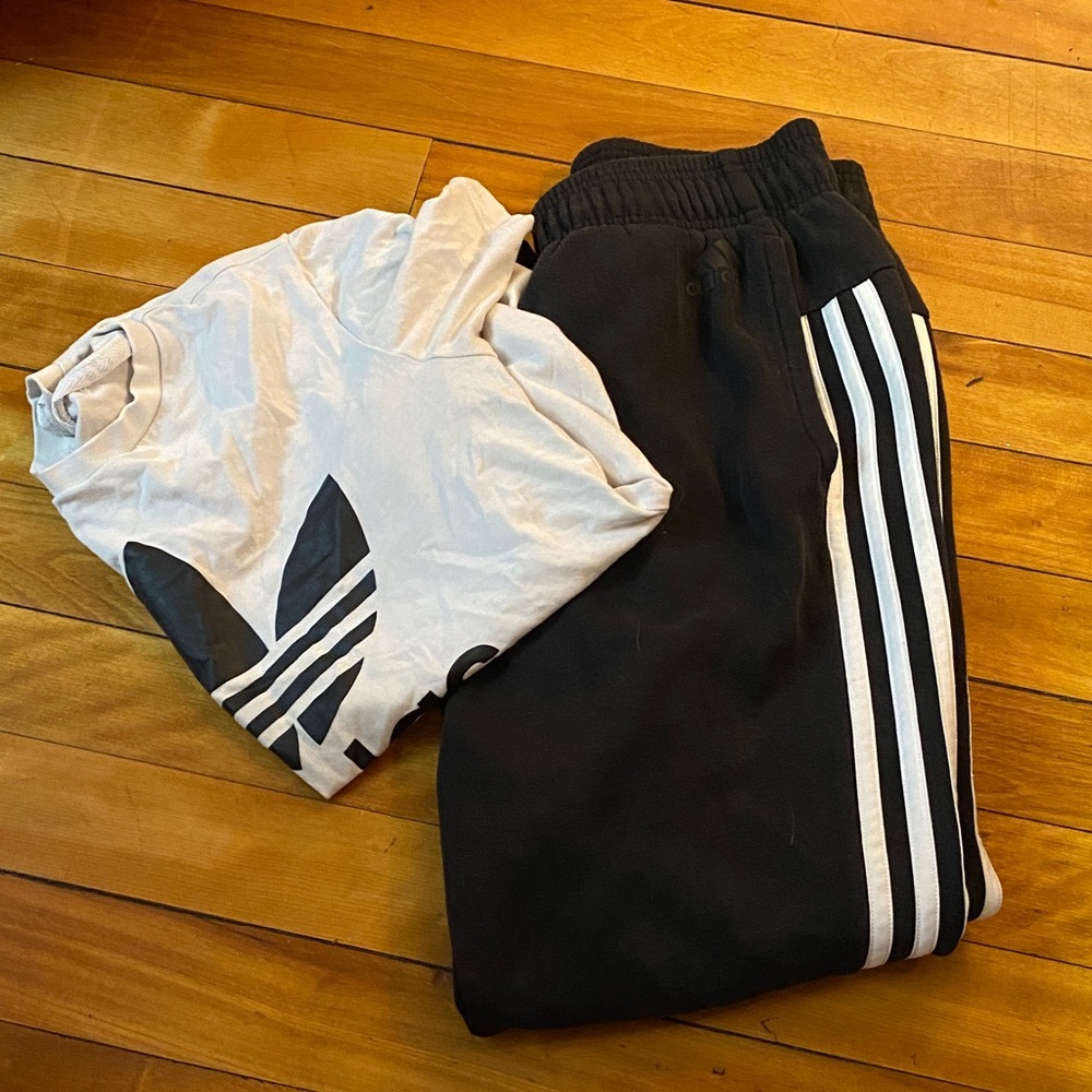 Adidas Kids Black and White Striped Joggers